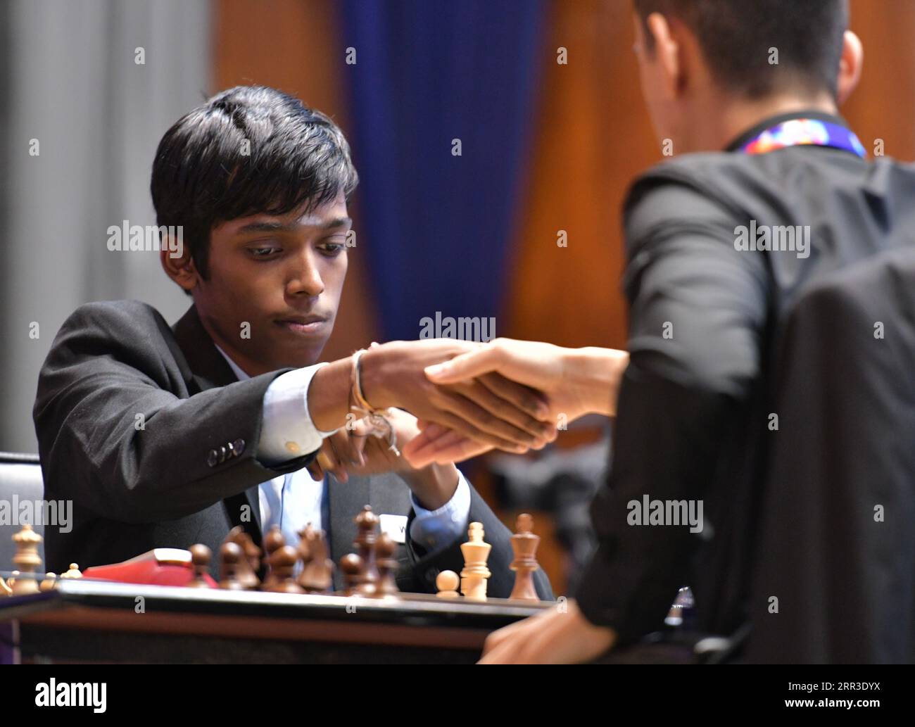 Kolkata, India. 06th Sep, 2023. Indian chess player Vidit Gujrathi seen  playing against Indian chess player Arjun Erigaisi at the TATA Steel Chess  India competition 2023 in Bhasa Bhavan. (Photo by Dipayan