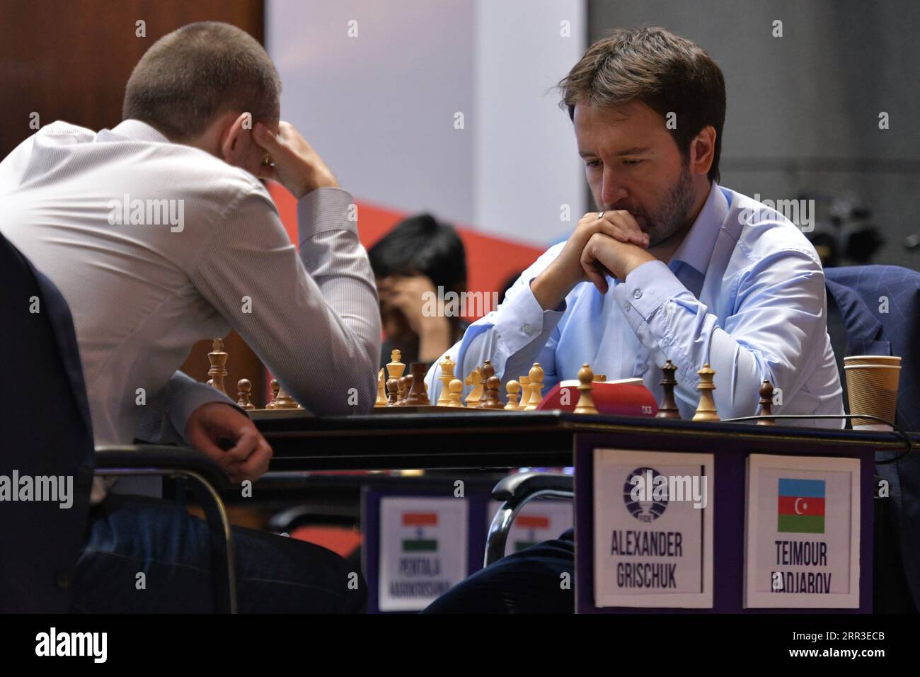 Kolkata, India. 06th Sep, 2023. Indian chess player Vidit Gujrathi seen  playing against Indian chess player Arjun Erigaisi at the TATA Steel Chess  India competition 2023 in Bhasa Bhavan. (Photo by Dipayan