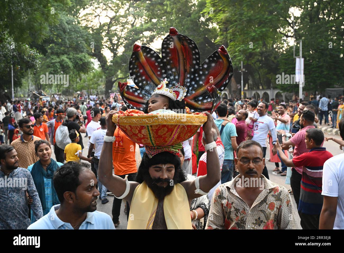 Dhaka, Bangladesh, on September 6, 2023. Hindu devotees parade as they