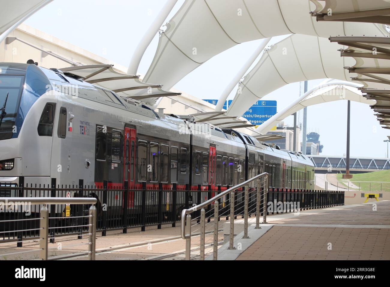 TEXrail at DFW Terminal B awaits its twin from Garland Stock Photo
