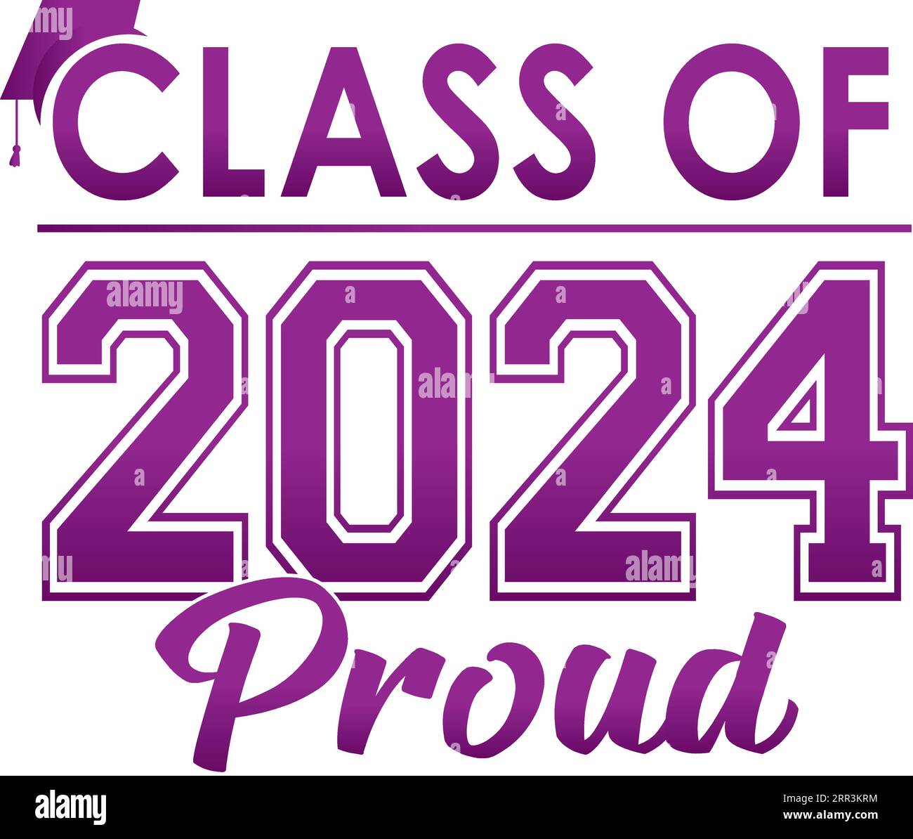 Purple Class of 2024 PROUD Logo with Graduation Cap Stock Vector Image