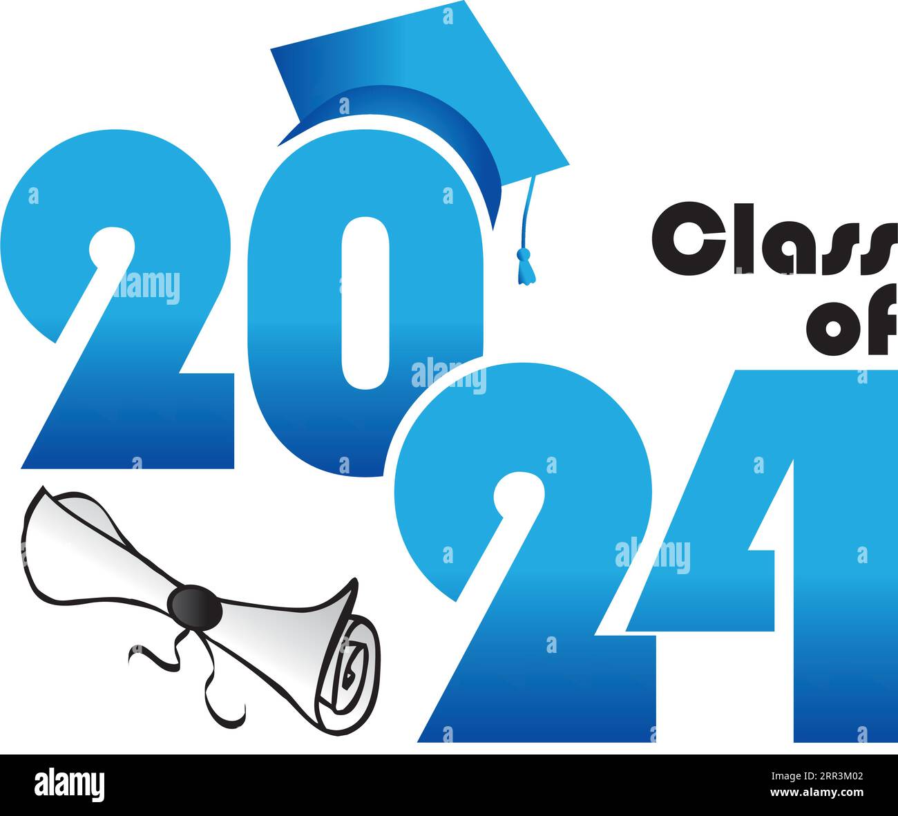 Blue Class of 2024 with diploma and hat stacked Stock Vector Image