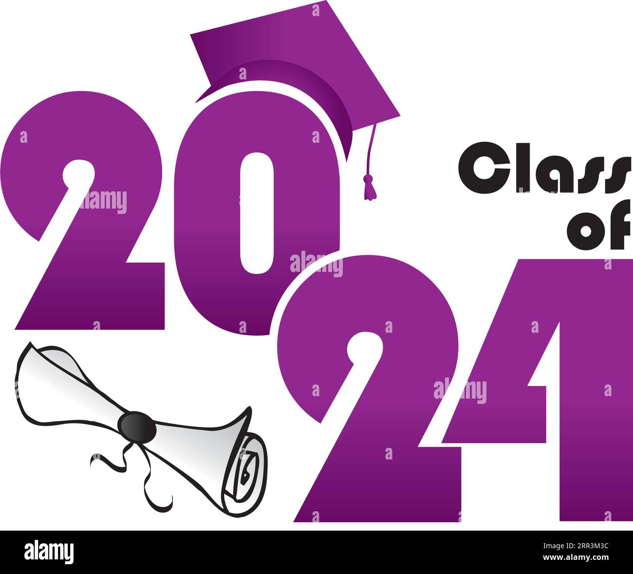 Purple Class of 2024 with diploma and hat stacked Stock Vector Image