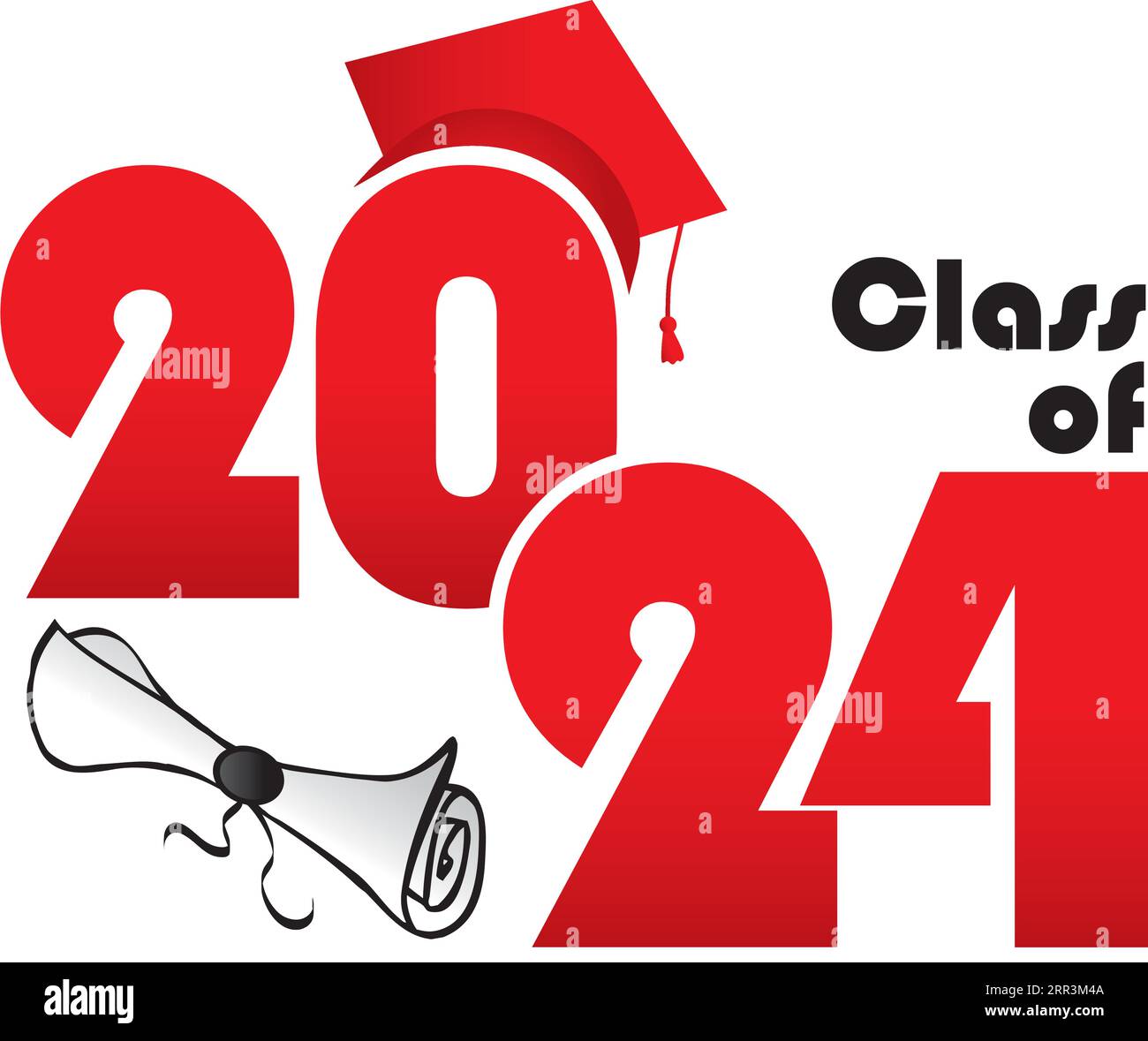Red Class of 2024 with diploma and hat stacked Stock Vector Image & Art