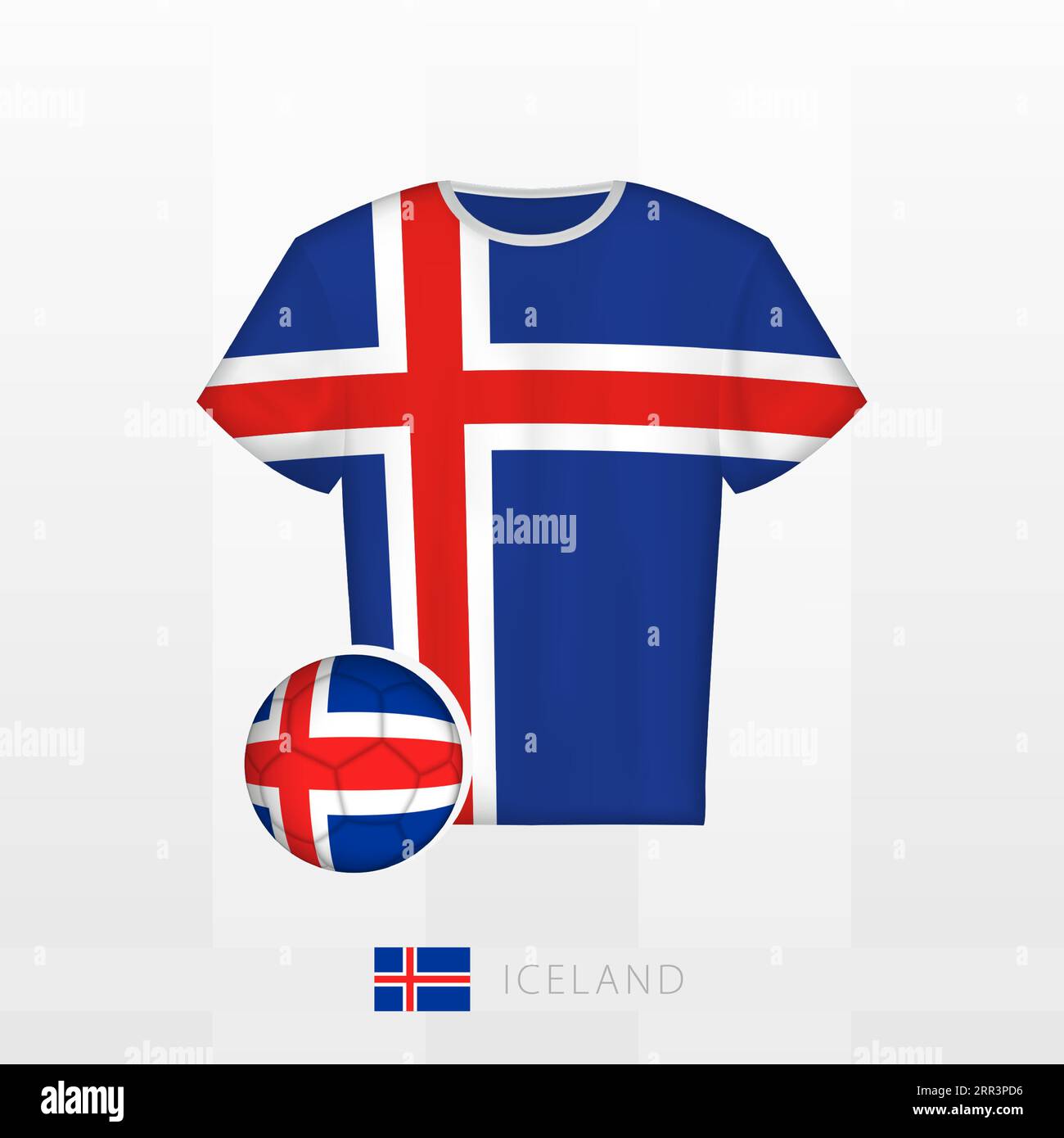 Football uniform of national team of Iceland with football ball with flag of Iceland. Soccer jersey and soccerball with flag. Vector template. Stock Vector