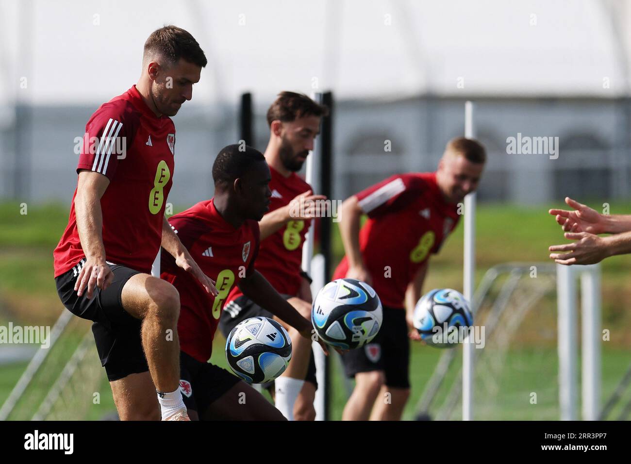 Aaron Ramsey of Wales during the Wales football team training at Hensol, Vale of Glamorgan in South Wales on Wednesday 6th September 2023.  pic by  Andrew Orchard/Andrew Orchard sports photography/ Alamy Live News Stock Photo