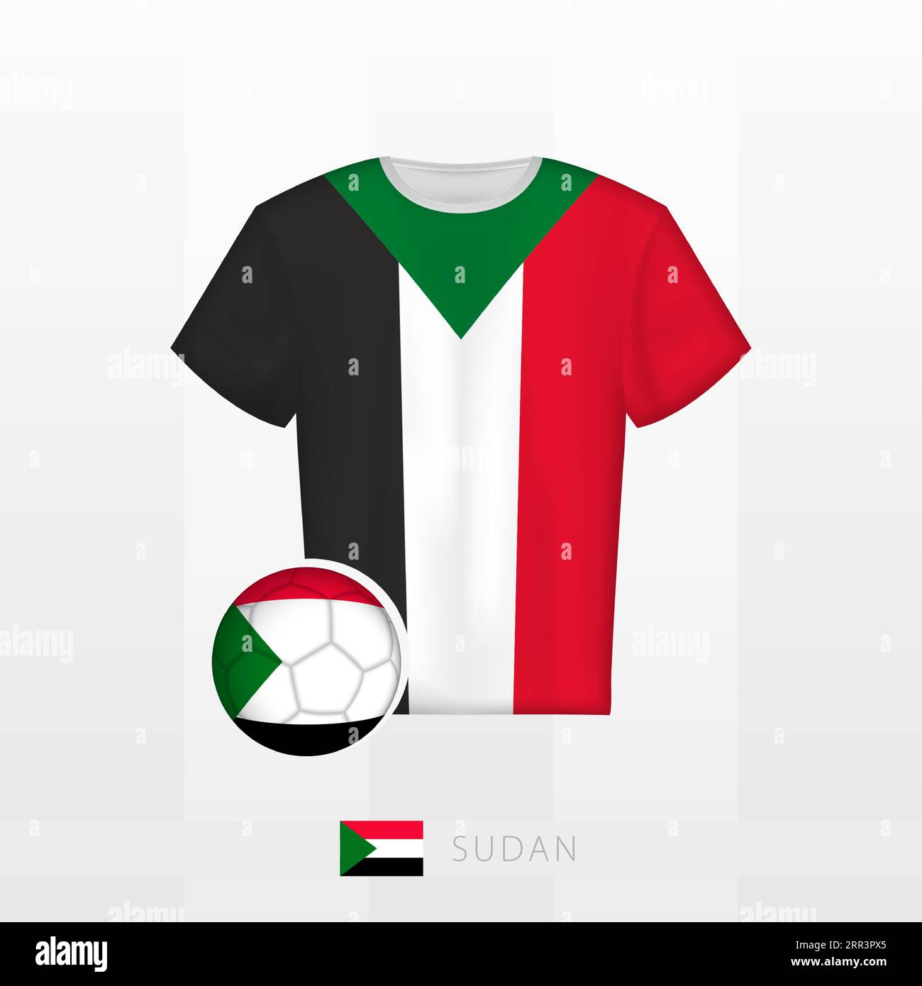 Football uniform of national team of Sudan with football ball with flag of Sudan. Soccer jersey and soccerball with flag. Vector template. Stock Vector