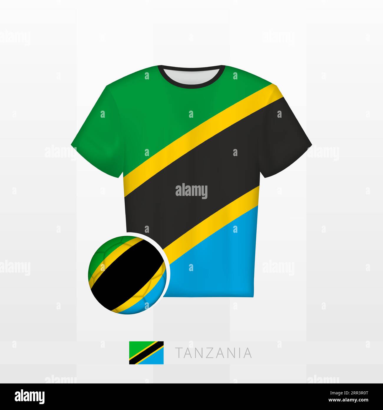Football uniform of national team of Tanzania with football ball with flag of Tanzania. Soccer jersey and soccerball with flag. Vector template. Stock Vector