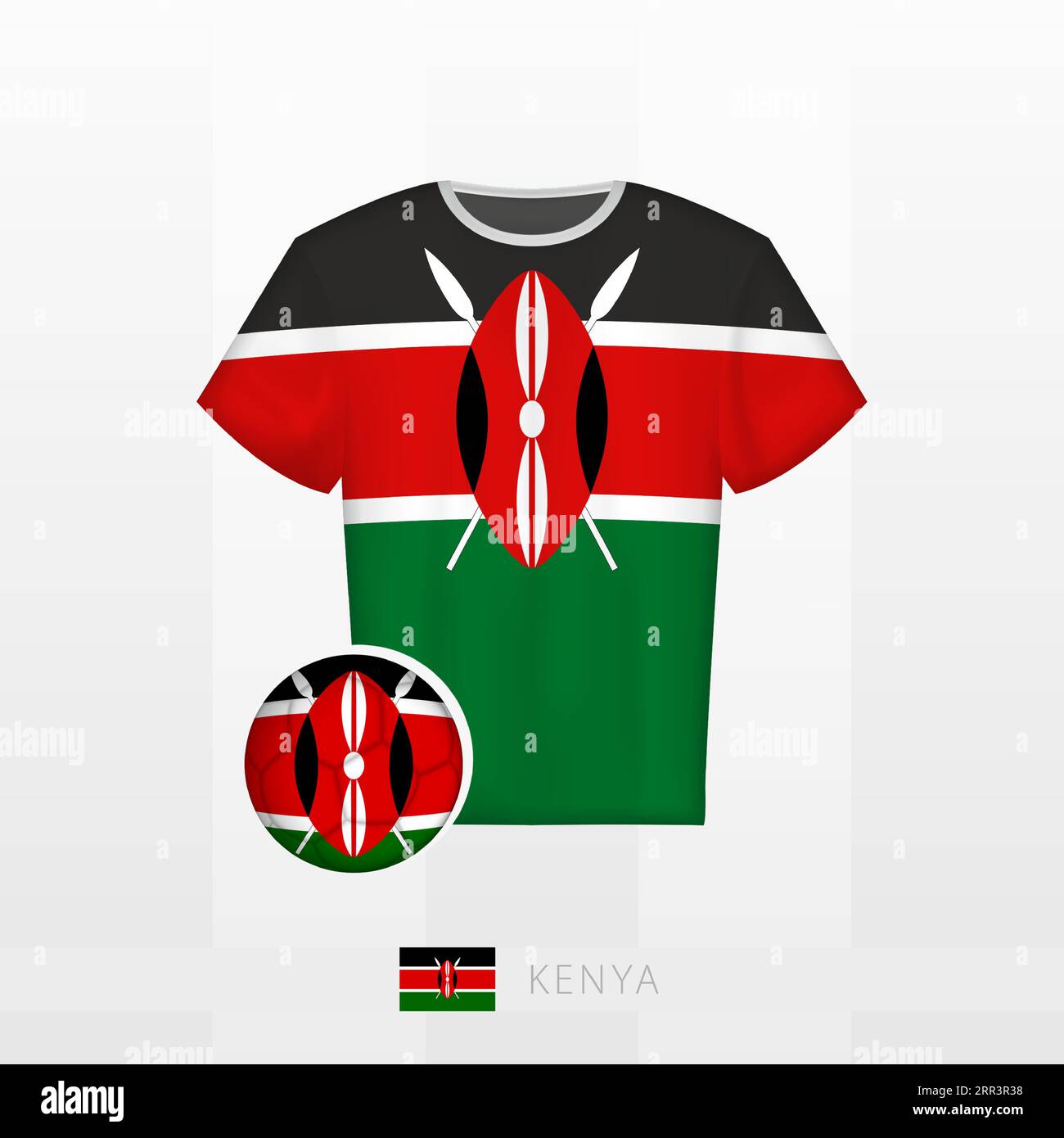 Football uniform of national team of Kenya with football ball with flag of Kenya. Soccer jersey and soccerball with flag. Vector template. Stock Vector