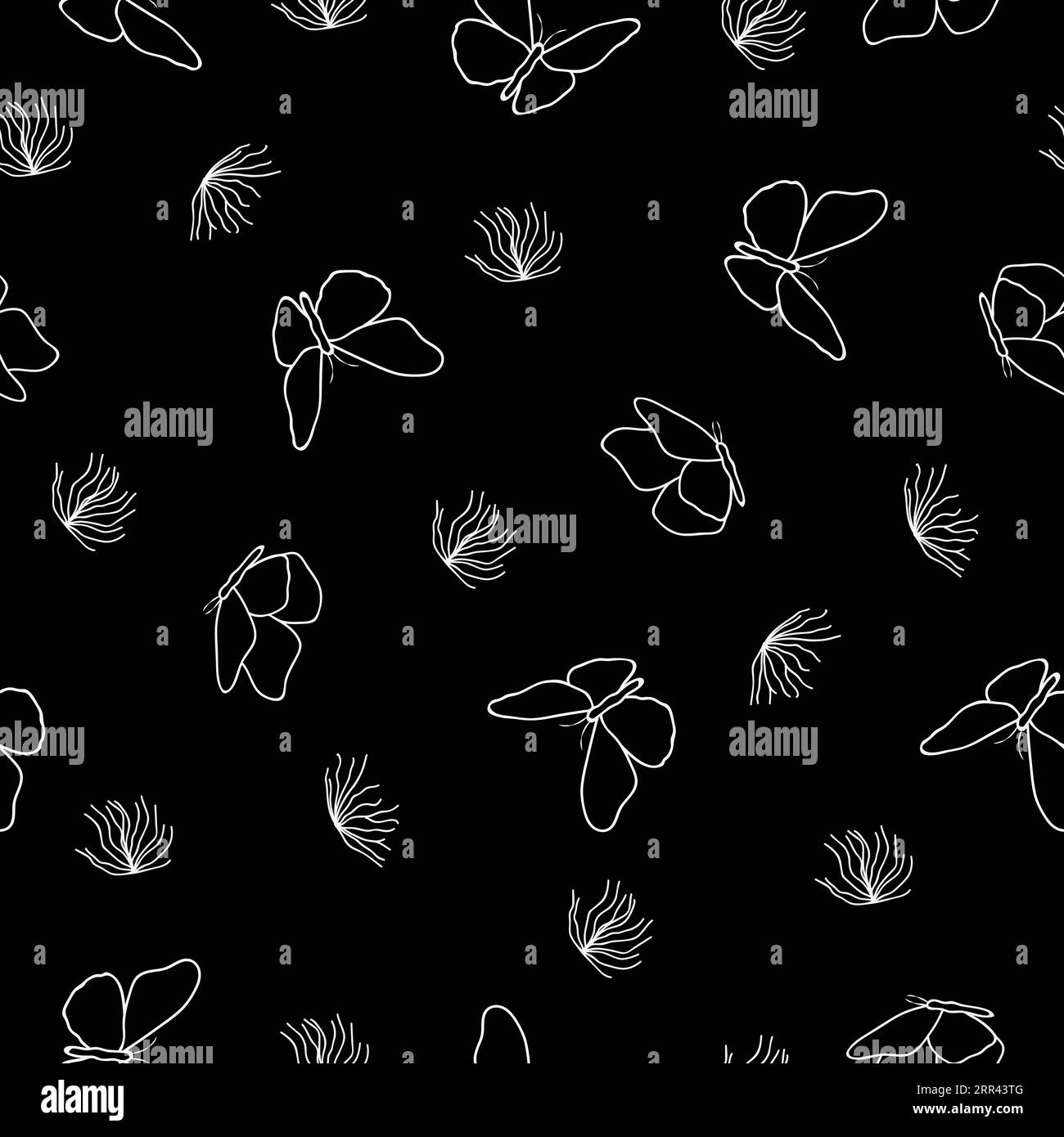 Black and white butterflies seamless pattern. Butterfly abstraction