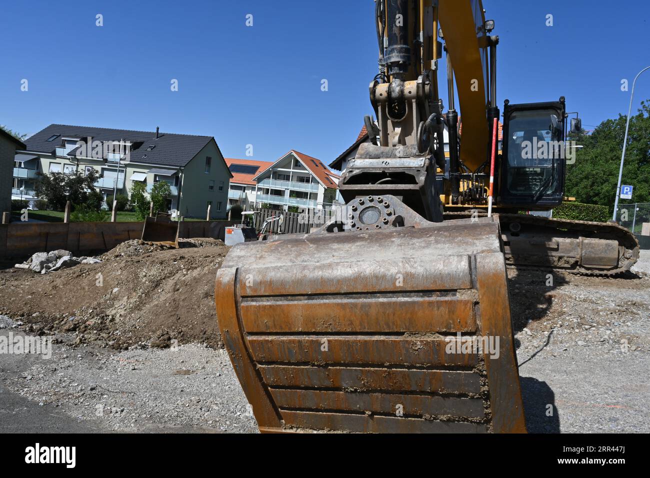 Closeup of a dipper bucket of crawler excavator working on the