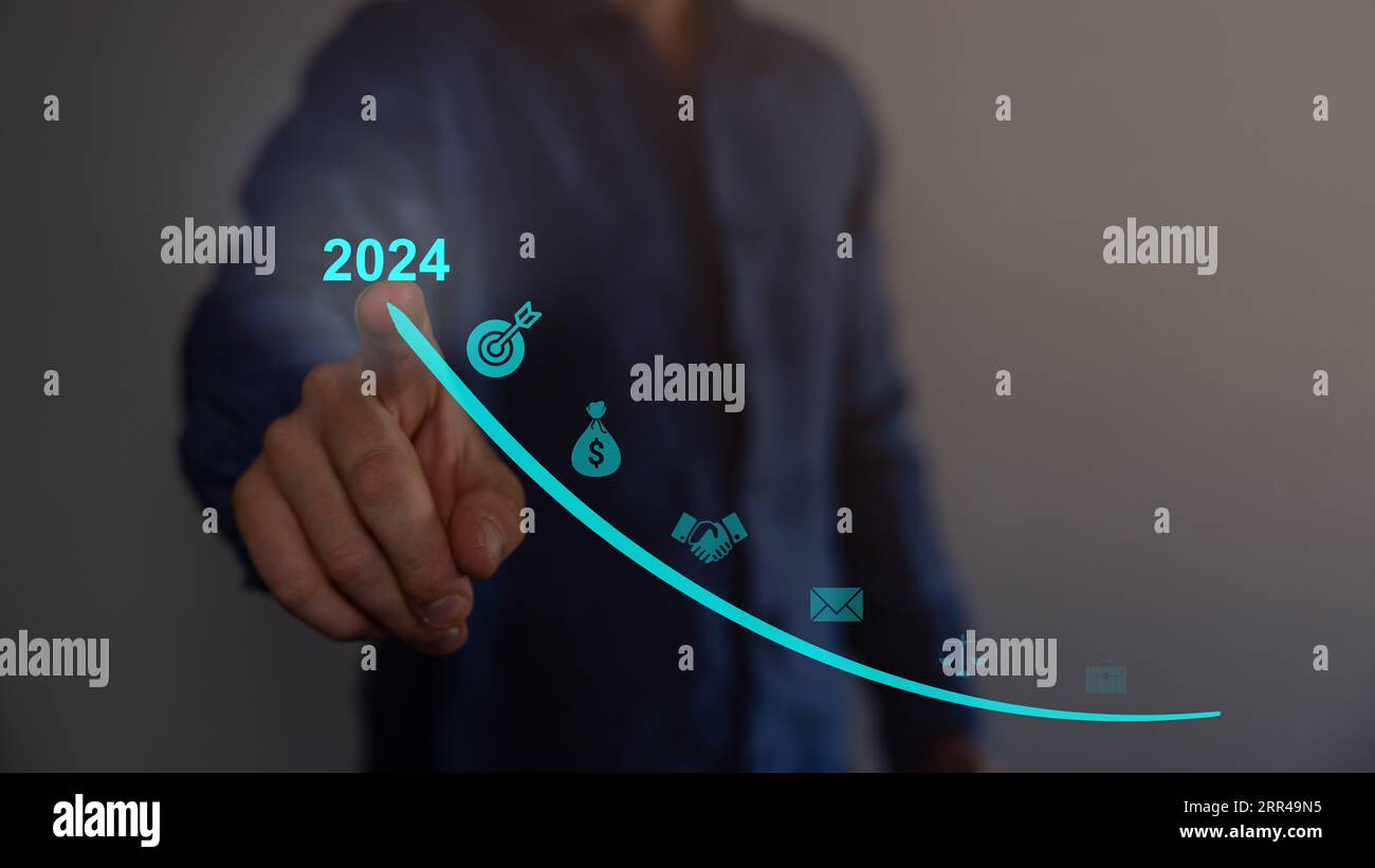 Business goals trends 2024. analytical businessperson planning business