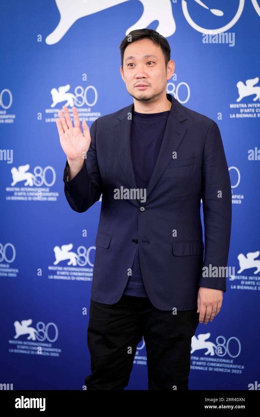 Venice, Italy. 04th Sep, 2023. Director Ryusuke Hamaguchi during the photocall of the movie ''Aku Wa Sonzai Shinai (Evil Does Not Exist)'' presented in competition at the 80th Venice Film Festival on September 4, 2023 at Venice Lido (Photo by Daniele Cifala/NurPhoto) Credit: NurPhoto SRL/Alamy Live News Stock Photo