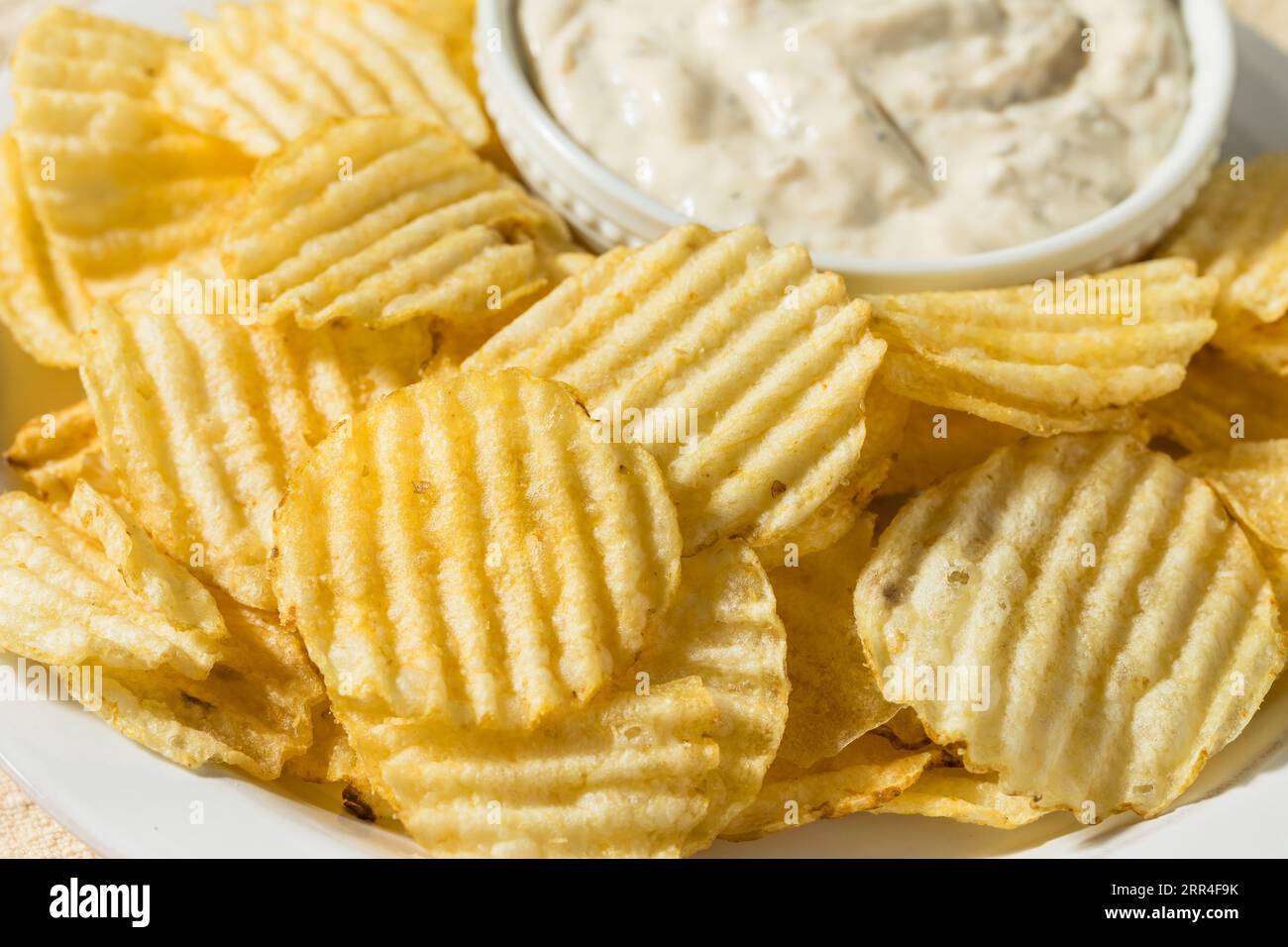 Organic Crinkle Potato Chips and French Onion Dip Ready to Eat Stock