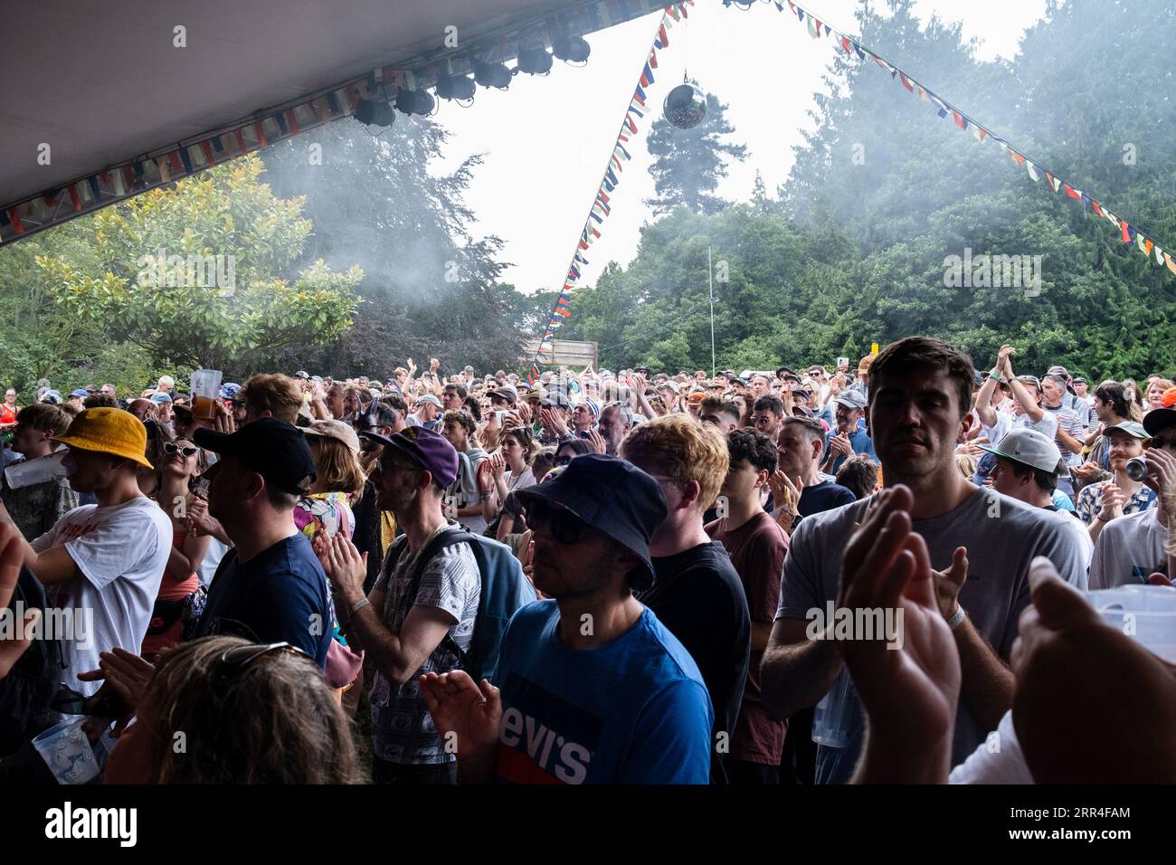 The Rising Stage was rammed full for the cool new band The Last Dinner Party at Green Man Festival, Brecon, Wales, UK, 2023. Photo: Rob  Watkins Stock Photo