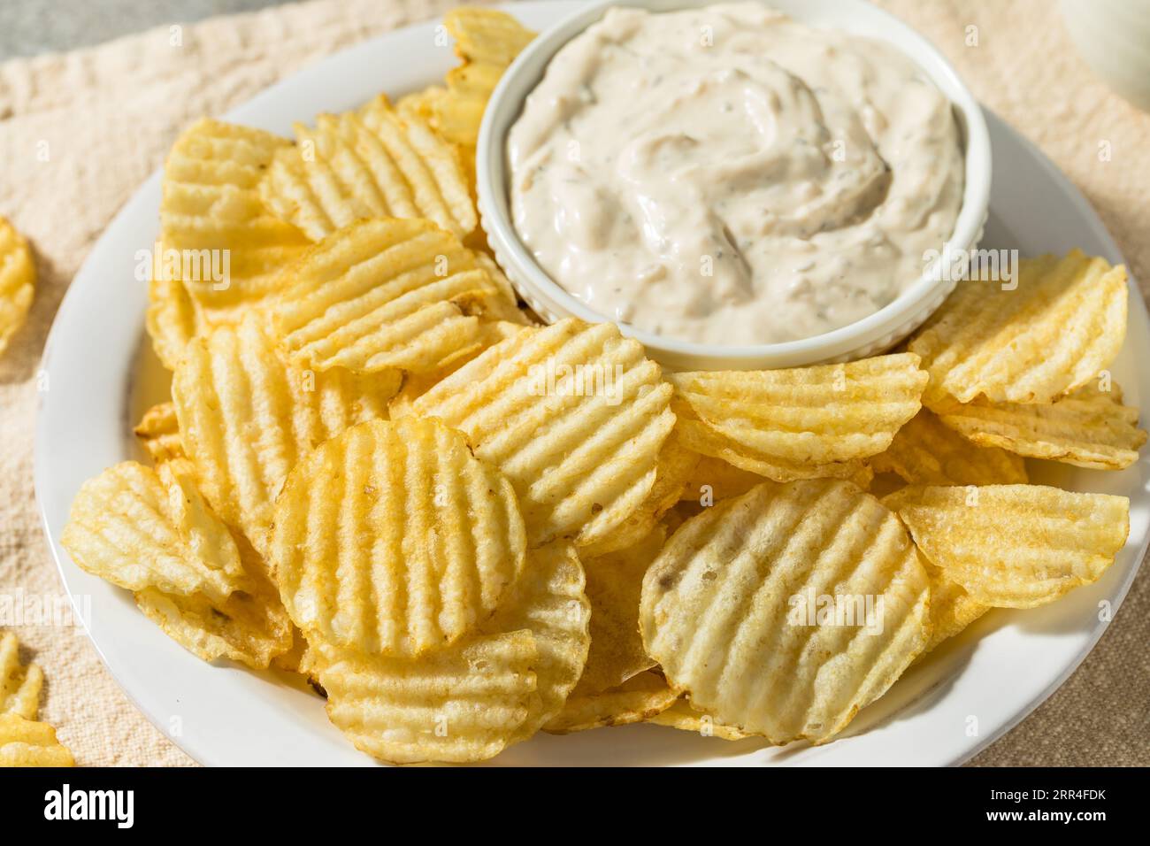 Organic Crinkle Potato Chips and French Onion Dip Ready to Eat Stock
