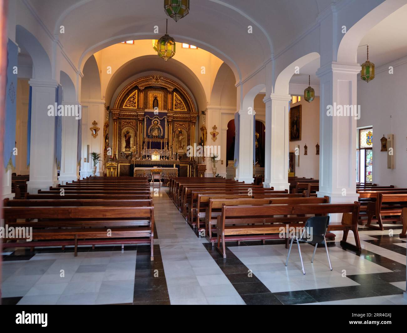 Interior of the church of Santo Domingo De Guzman in Benalmadena, Málaga, Spain. Stock Photo
