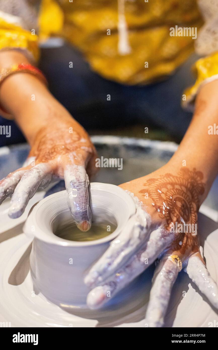 Close up of pottery making and learning activity Stock Photo