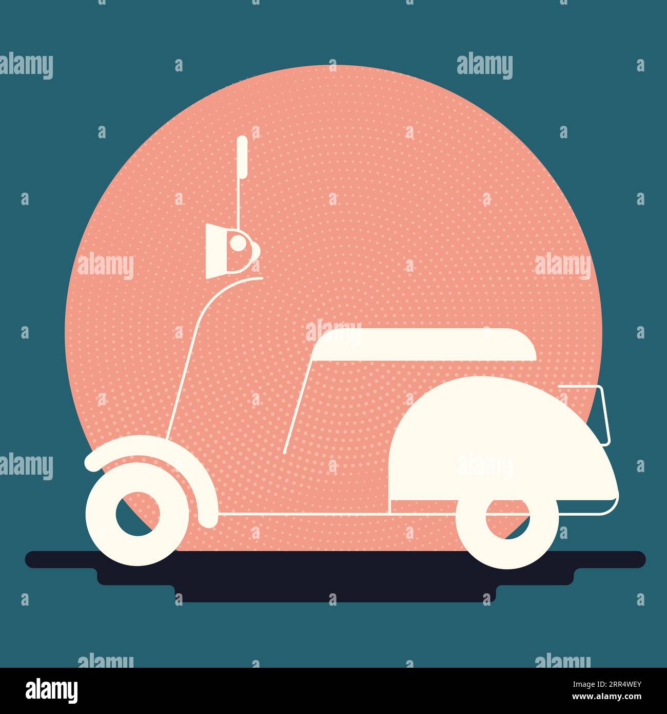 Scooter view sunset colors for print,card Stock Vector