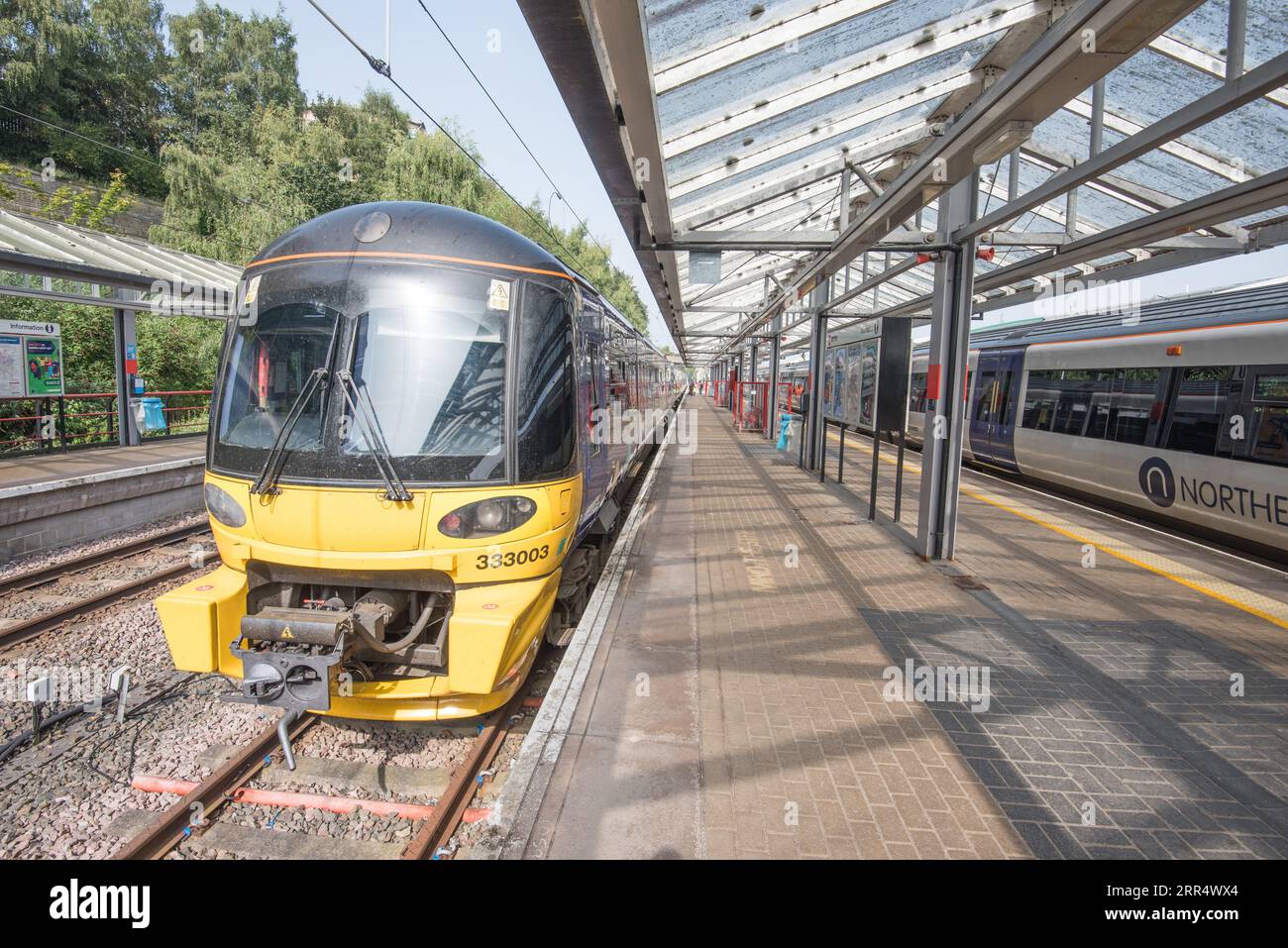 Trains and canopy at Forster Square railway station, Bradford, West