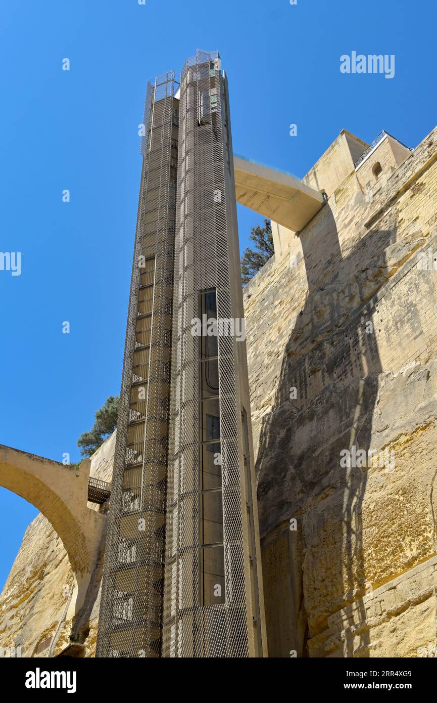 Valletta, Malta 3 August 2023 Exterior view of the Barrakka Lift