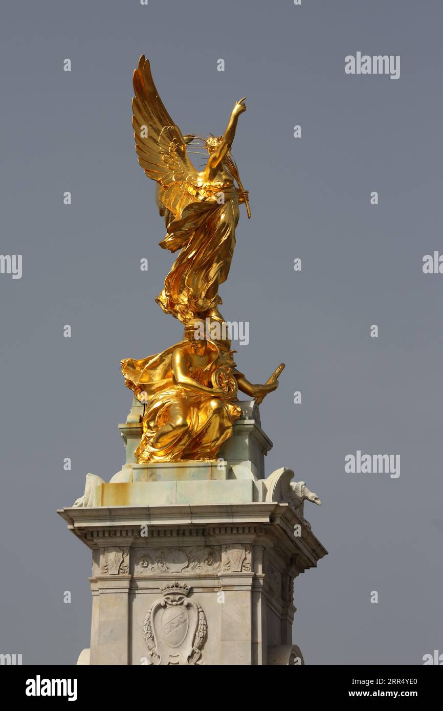 The golden statue on the Queen Victoria Memorial outside Buckingham