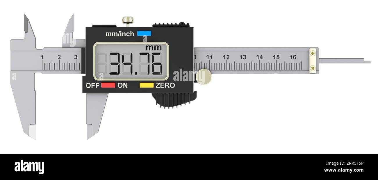 Digital, electronic vernier caliper. 3D rendering isolated on white