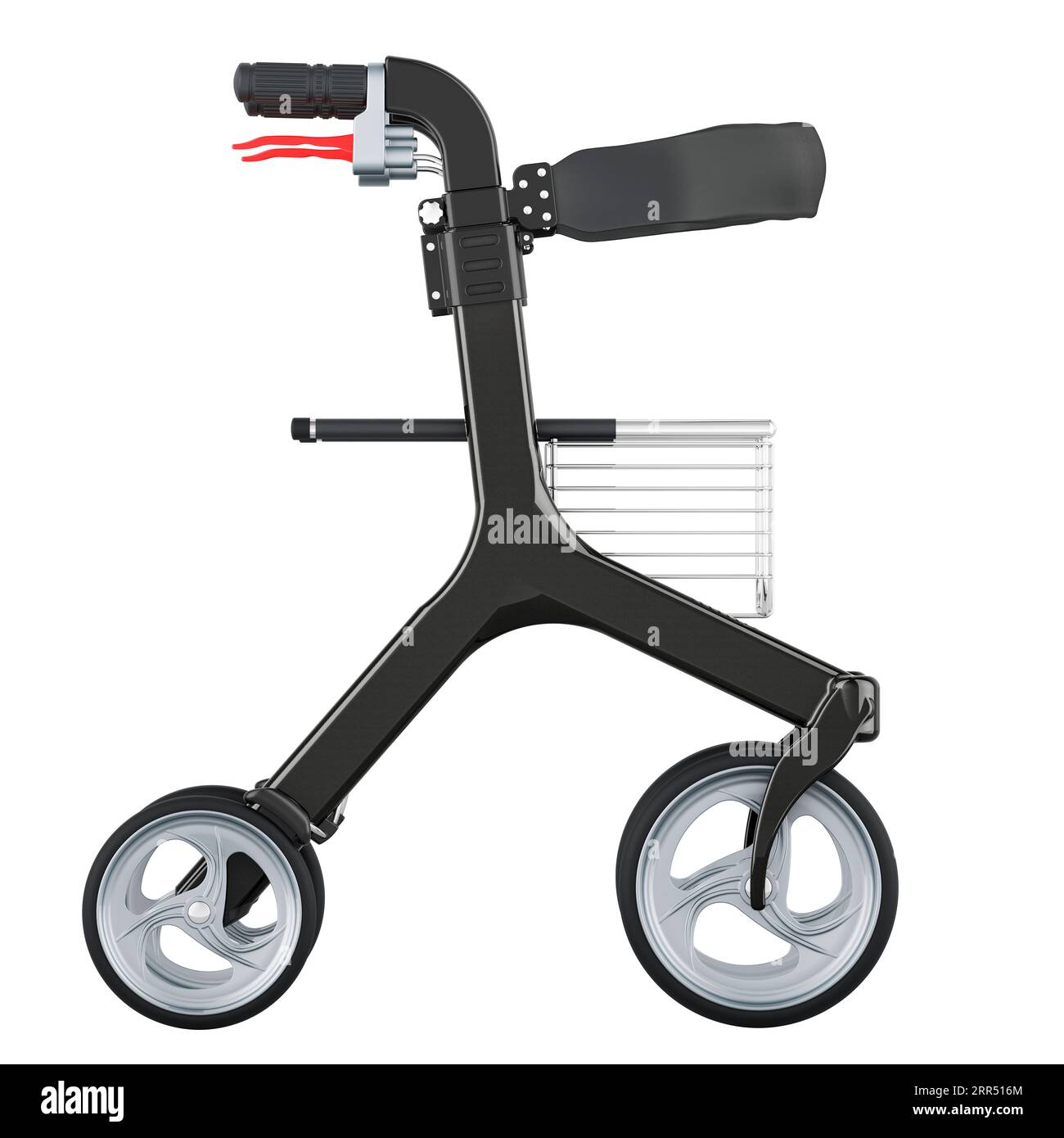 Rollator, walker with basket, seat and 4 wheels. 3D rendering isolated on white background Stock Photo