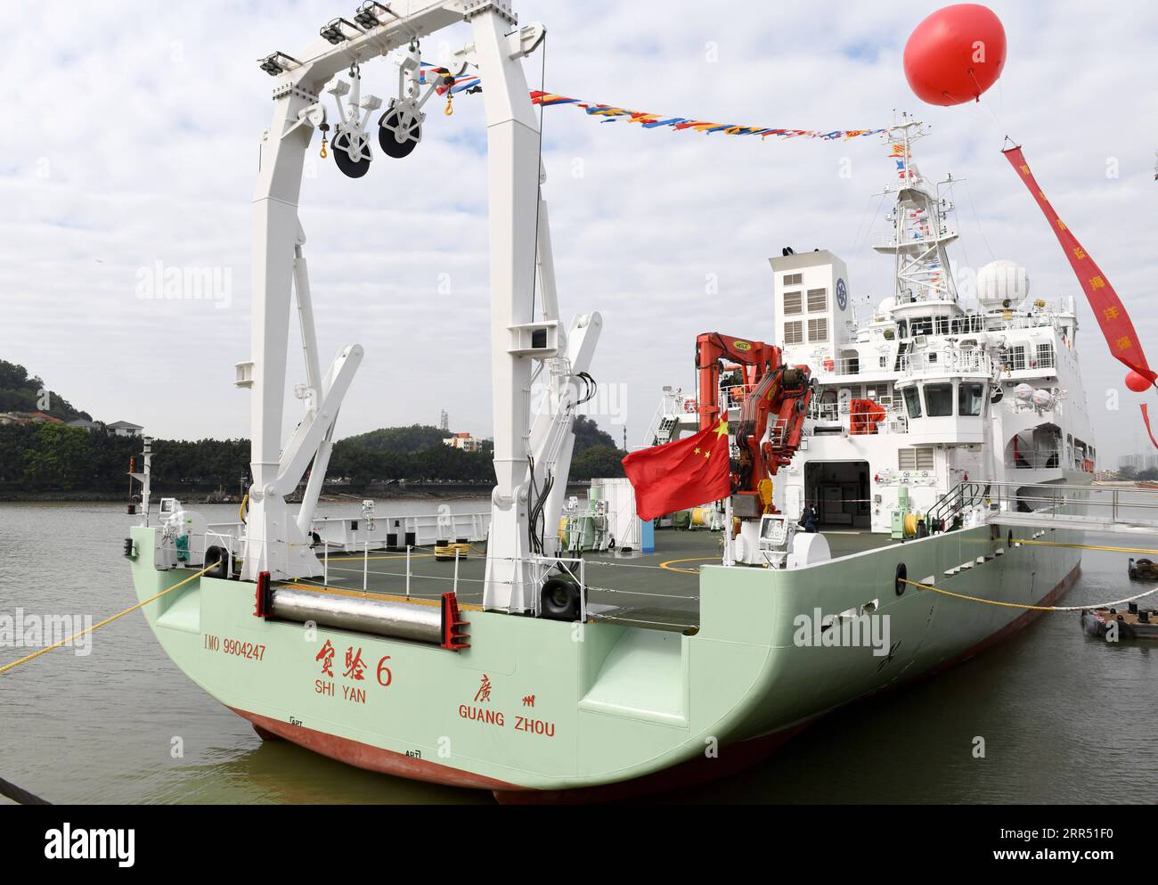 201219 -- BEIJING, Dec. 19, 2020 -- The Shiyan 6 scientific research ship is delivered in Guangzhou, capital of south China s Guangdong Province, Dec. 18, 2020. The oceangoing geophysical research ship was added to China s fleet of marine research vessels on Friday. It is the country s first scientific research vessel focusing on geophysical exploration. Built at a cost of 500 million yuan 76.5 million U.S. dollars, the vessel is 90.6 meters long and 17 meters wide, with a maximum speed of 17 knots.  XINHUA PHOTOS OF THE DAY LuxHanxin PUBLICATIONxNOTxINxCHN Stock Photo