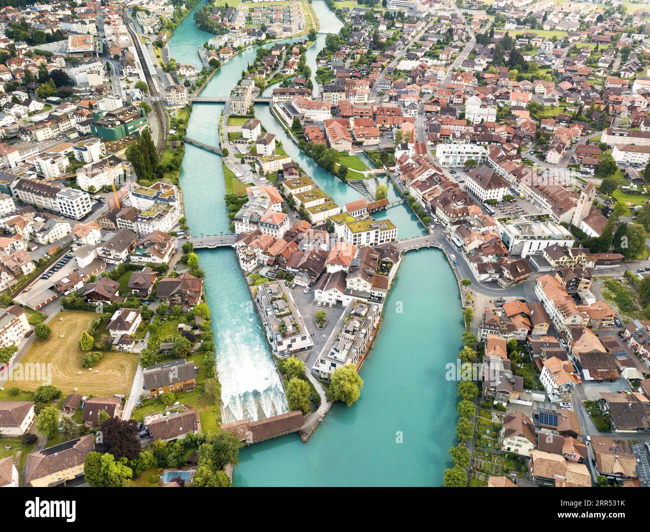 Interlaken, Switzerland 17 June 2022 Aerial view over the city of