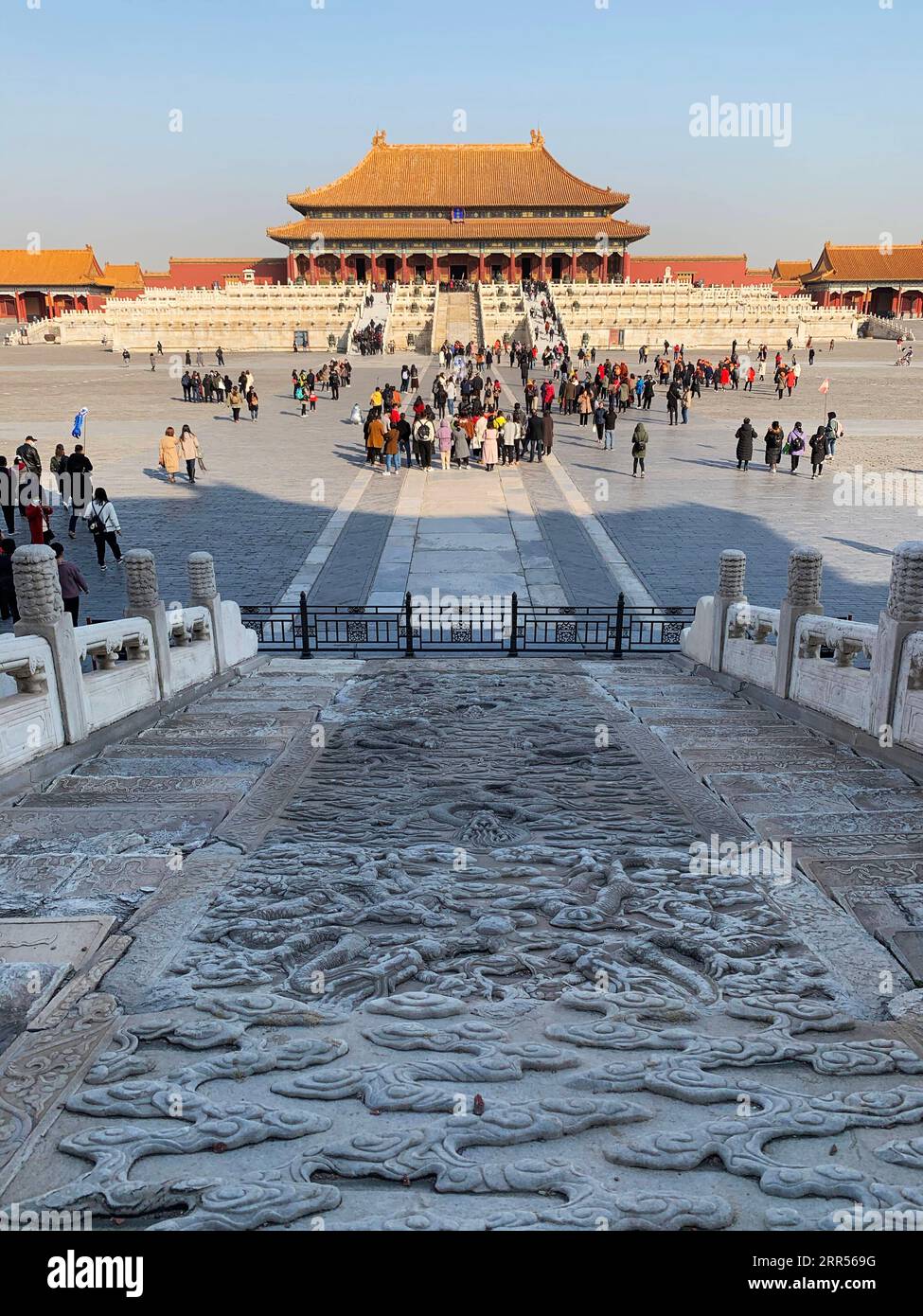 201224 -- BEIJING, Dec. 24, 2020 -- Photo taken with a mobile phone shows a view in the Palace Museum in Beijing, capital of China, Nov. 4, 2020. The year 2020 marks the 600th anniversary of the Forbidden City. Constructed from 1406 to 1420, the Forbidden City measures 961 meters from north to south and 753 meters from east to west, spanning an area of around 720,000 square meters. Featuring red walls and yellow glazed roof tiles, it represents the culmination of traditional Chinese palatial architecture, influencing cultural and architectural developments in East Asia and surrounding areas. L Stock Photo