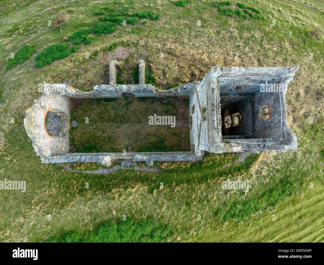 An aerial view of the picturesque Burrow Mump hill and historic site ...