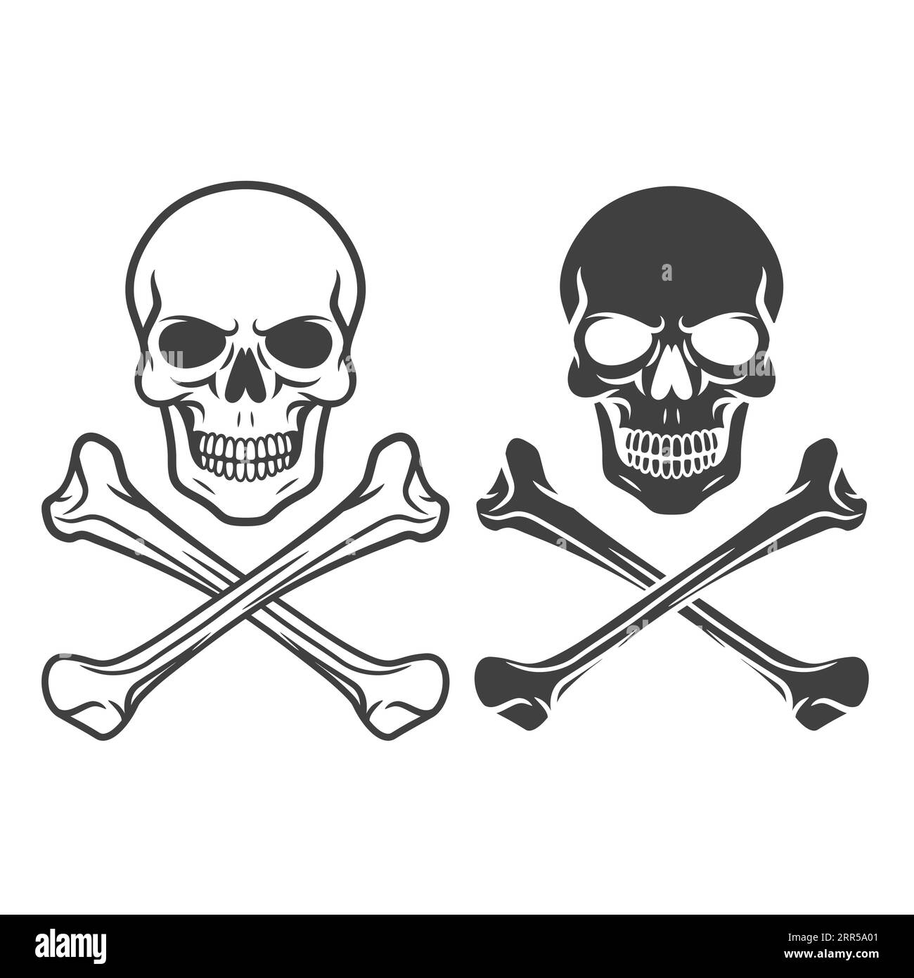Simple Skull And Crossbones Images Vector Black And White Skull And Crossbones Icon Set Isolated Skulls Collection With Outline Cut Out Style In Front View Hand Drawn Skull Head 2RR5A01