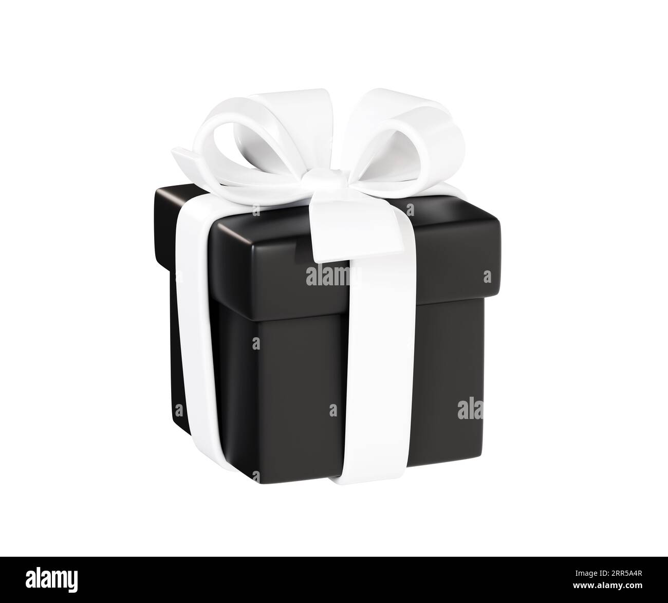 Black closed gift box with white ribbon and bow 3d render illustration