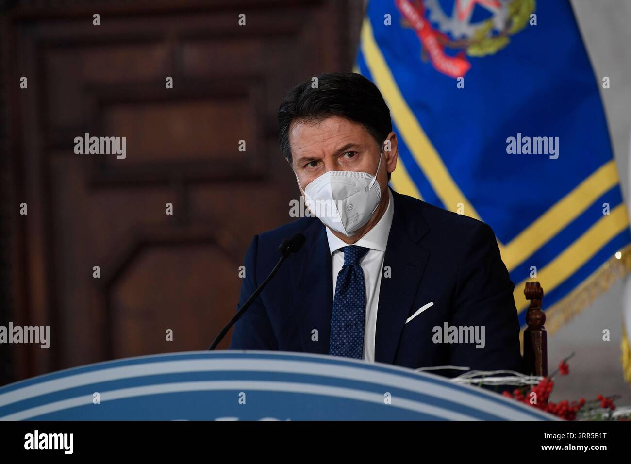 201231 -- ROME, Dec. 31, 2020  -- Italian Prime Minister Giuseppe Conte speaks at a press conference in Rome, Italy, on Dec. 30, 2020. Italy plans to vaccinate 10 to 15 million of its roughly 60 million citizens against COVID-19 by April 2021, Conte said Wednesday. Pool via  ITALY-ROME-PM-COVID-19-VACCINE XINHUA PUBLICATIONxNOTxINxCHN Stock Photo