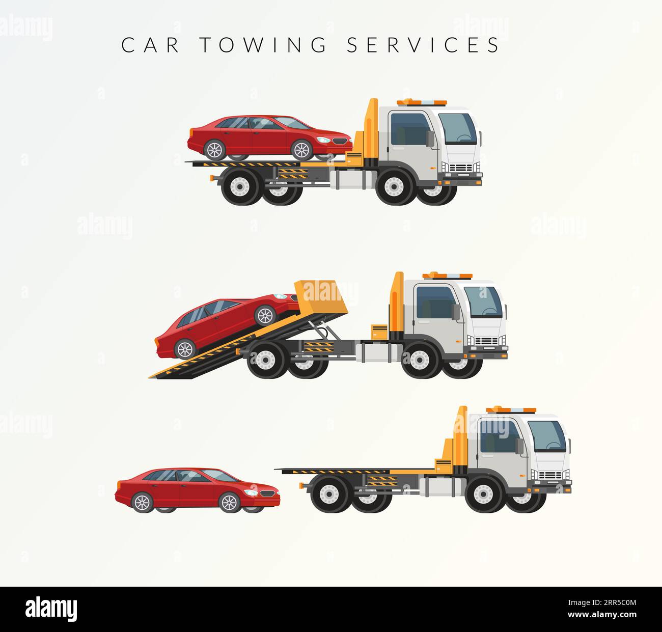 Flat Bed Car Towing Road Side Recovery Services Stock Illustration