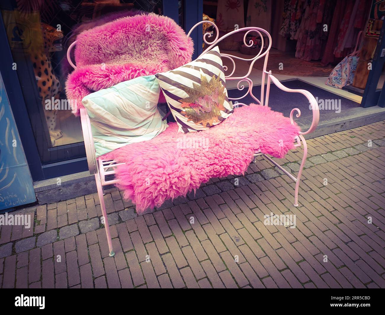 Pink sofa in a street in Venlo Stock Photo