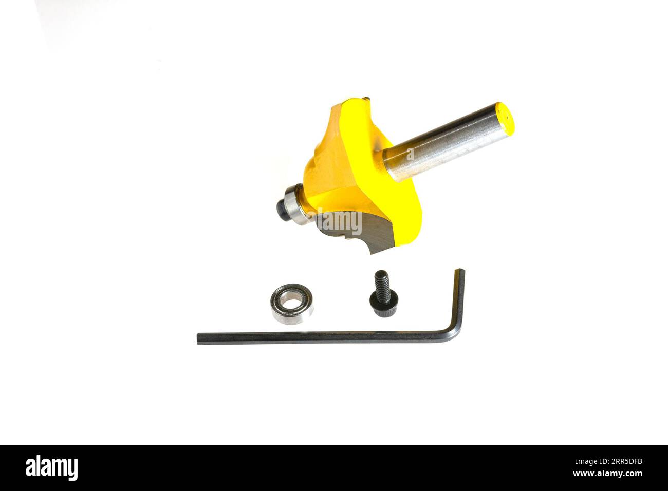 Architectural woodworking router with spare bearing and hex wrench