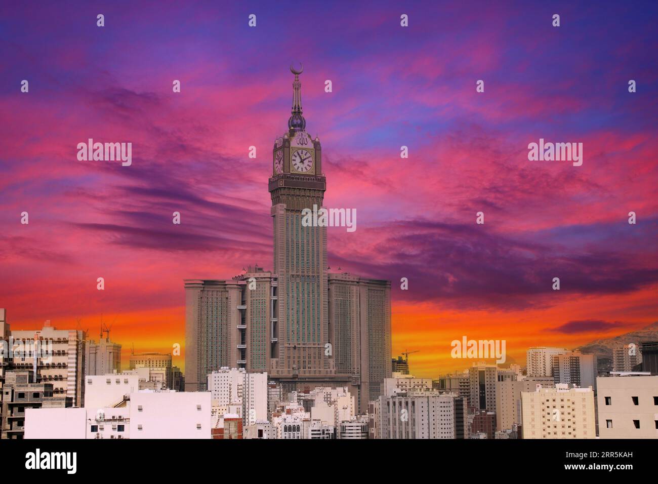 Royal Clock Tower with sunset. Mecca,Saudi Arabia. Stock Photo