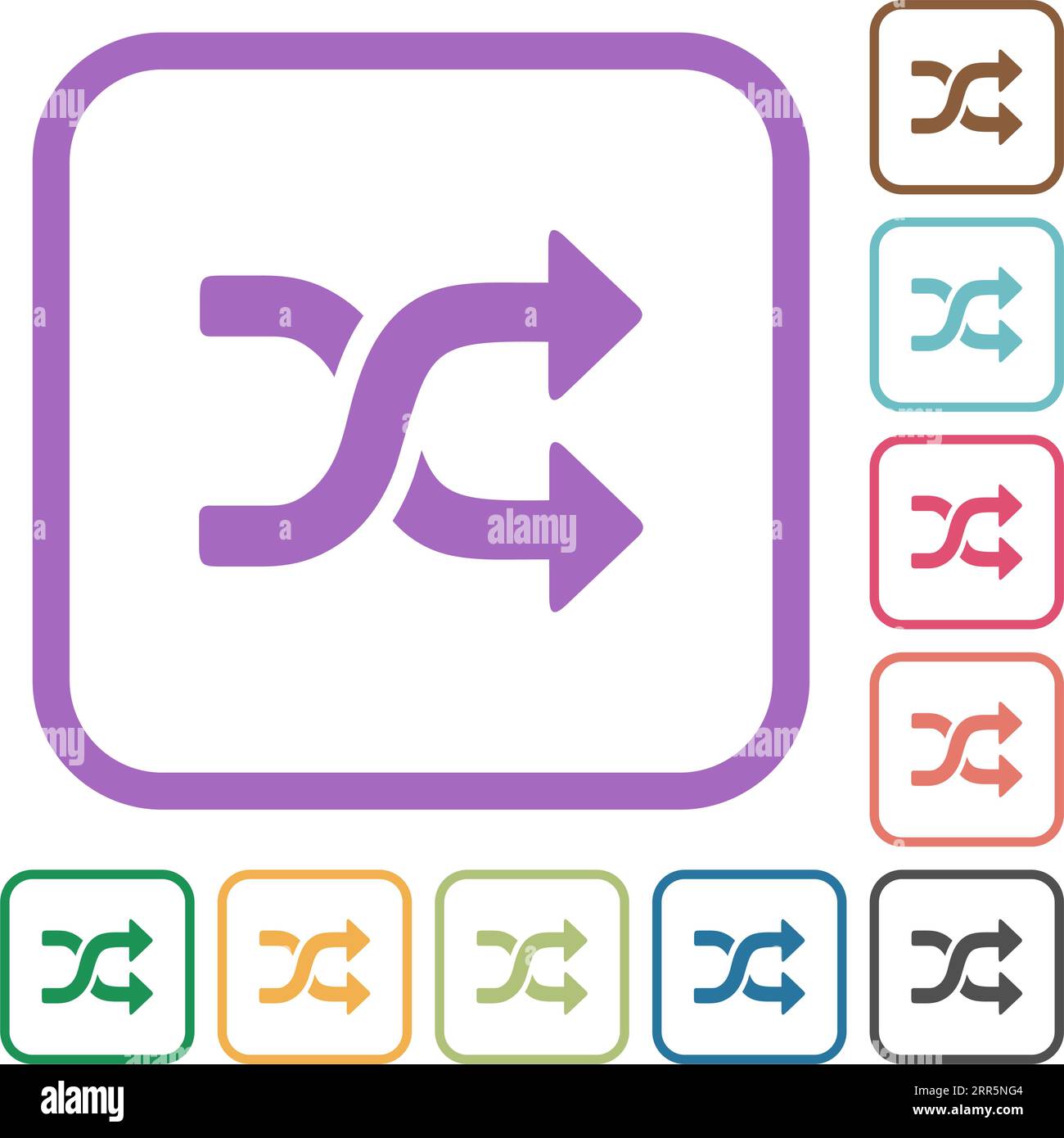 shuffle solid simple icons in color rounded square frames on white background Stock Vector