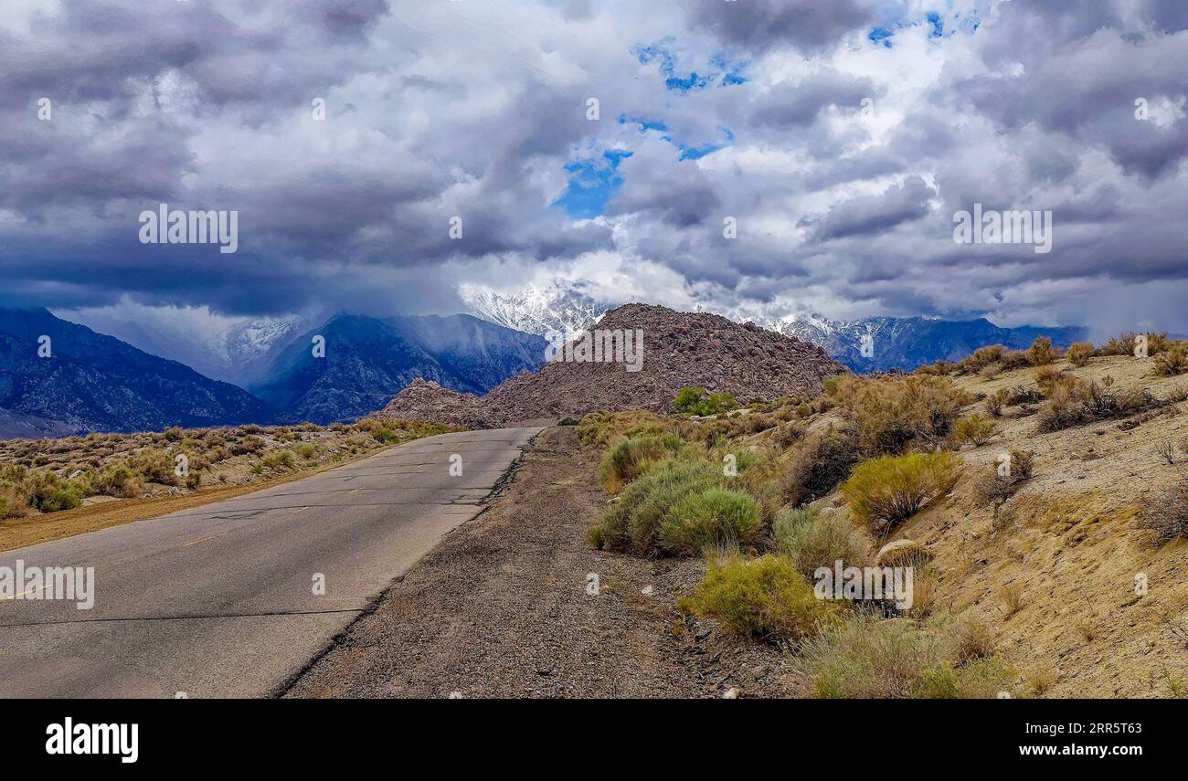 Highway approach to Mt. Whitney in Inyo National Forest near Lone Pine