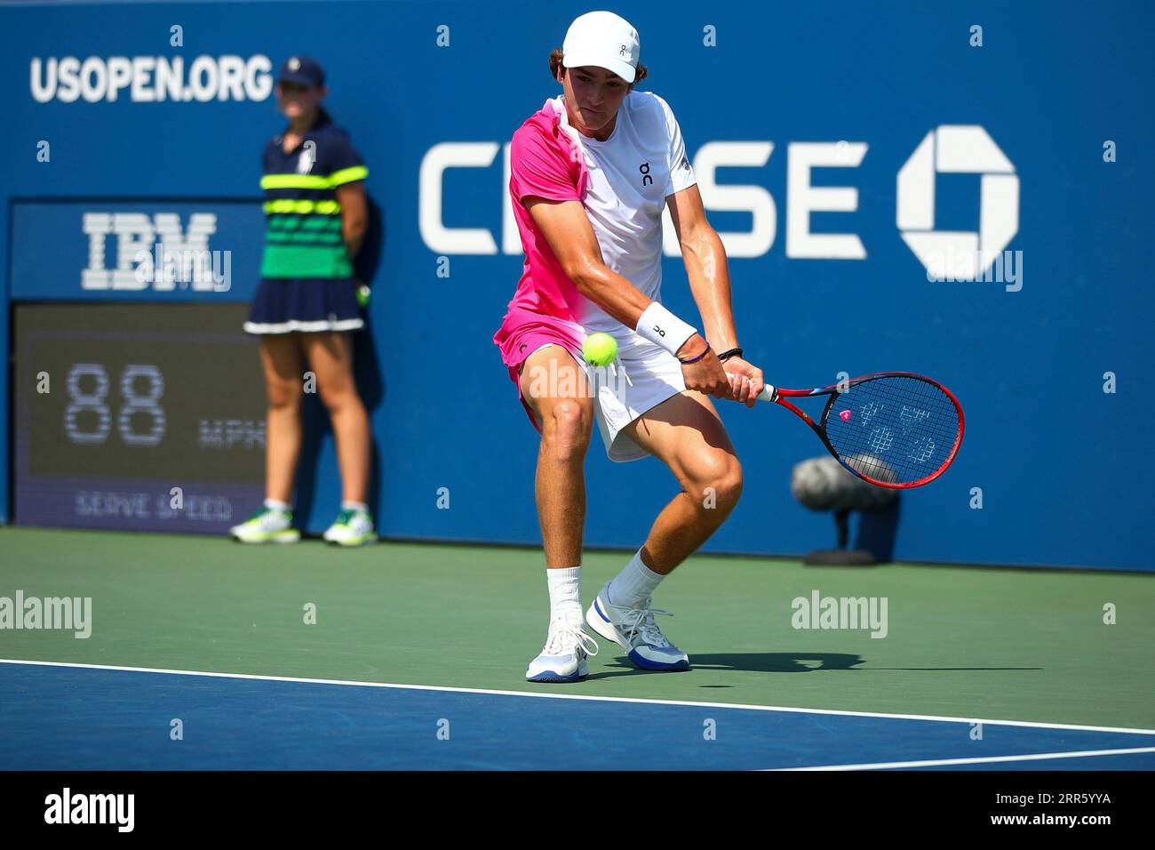 Joao Fonseca in action during a junior boys' singles match at the 2023