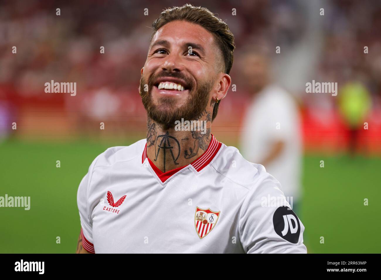 Seville, Spain. 6th Sep, 2023. SEVILLE, SPAIN - SEPTEMBER 6: Sergio Ramos  is presented as a new player of Sevilla FC at the RamÃ³n SÃ¡nchez PizjuÃ¡n  Stadium on September 6, 2023 in