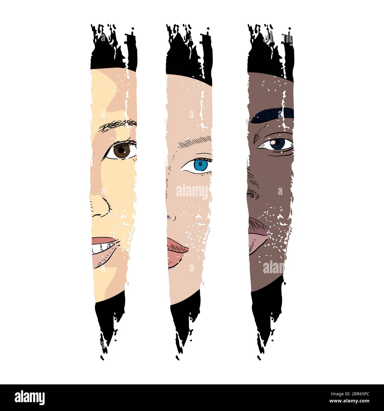 Design for a t-shirt with three faces of women of different skin colors. Good vector illustration to represent the feminist struggle. Stock Vector