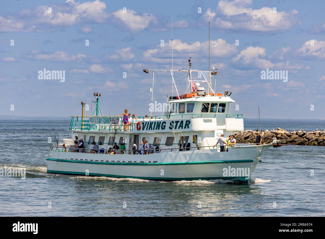 The Viking Star coming into dock in montauk Stock Photo