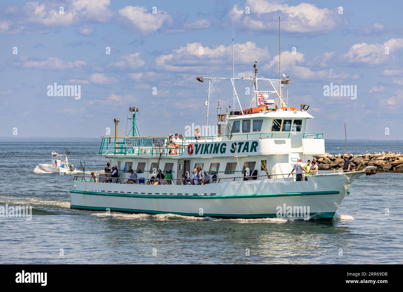 The Viking Star coming into dock in montauk Stock Photo