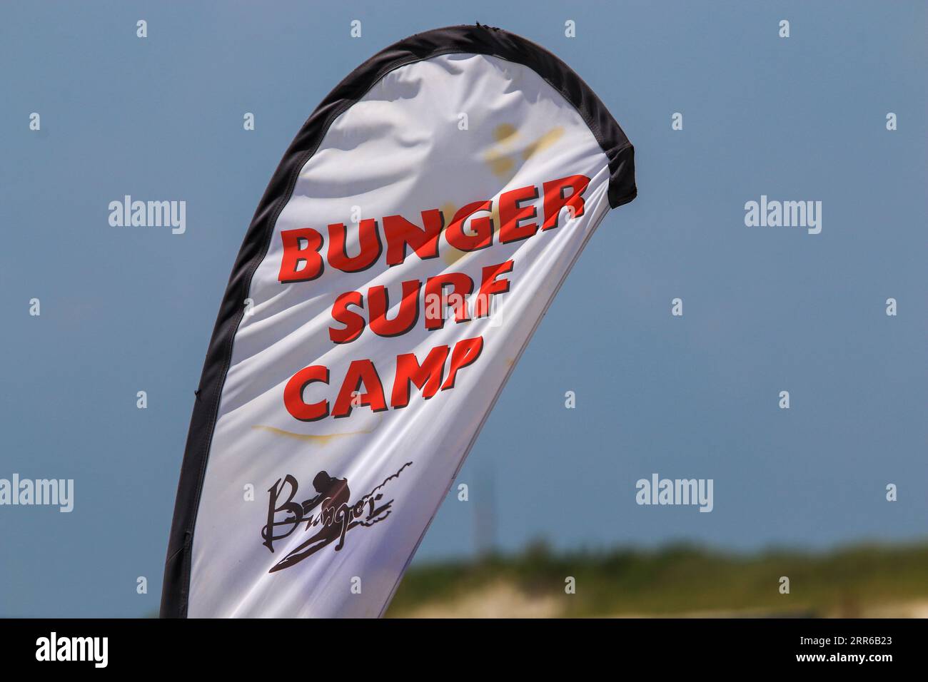 Gilgo Beach, New York, USA 25 July 2023 Bunger Surf Camp sign at