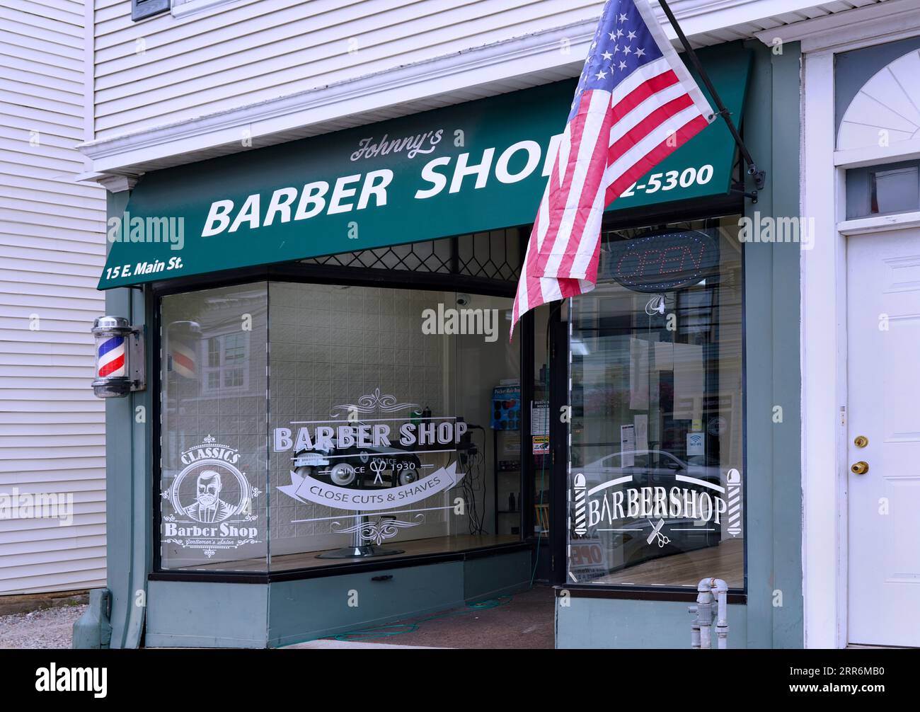Old fashioned main street barber shop Stock Photo