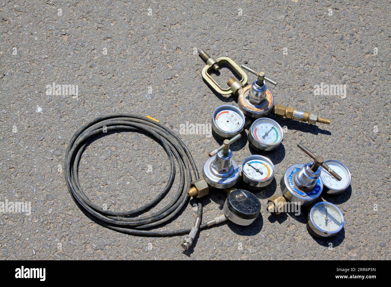 old pressure gauge on the ground, closeup of photo Stock Photo - Alamy