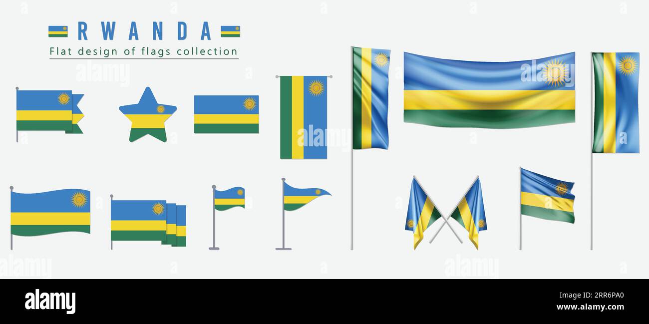 Rwanda flag, flat design of flags collection Stock Vector